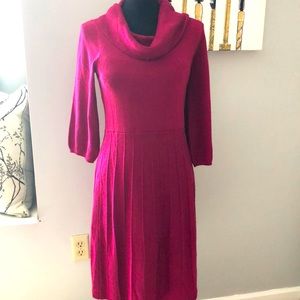 AGB Dress raspberry pink cowl neck sweater dress with pleat design on bottom
